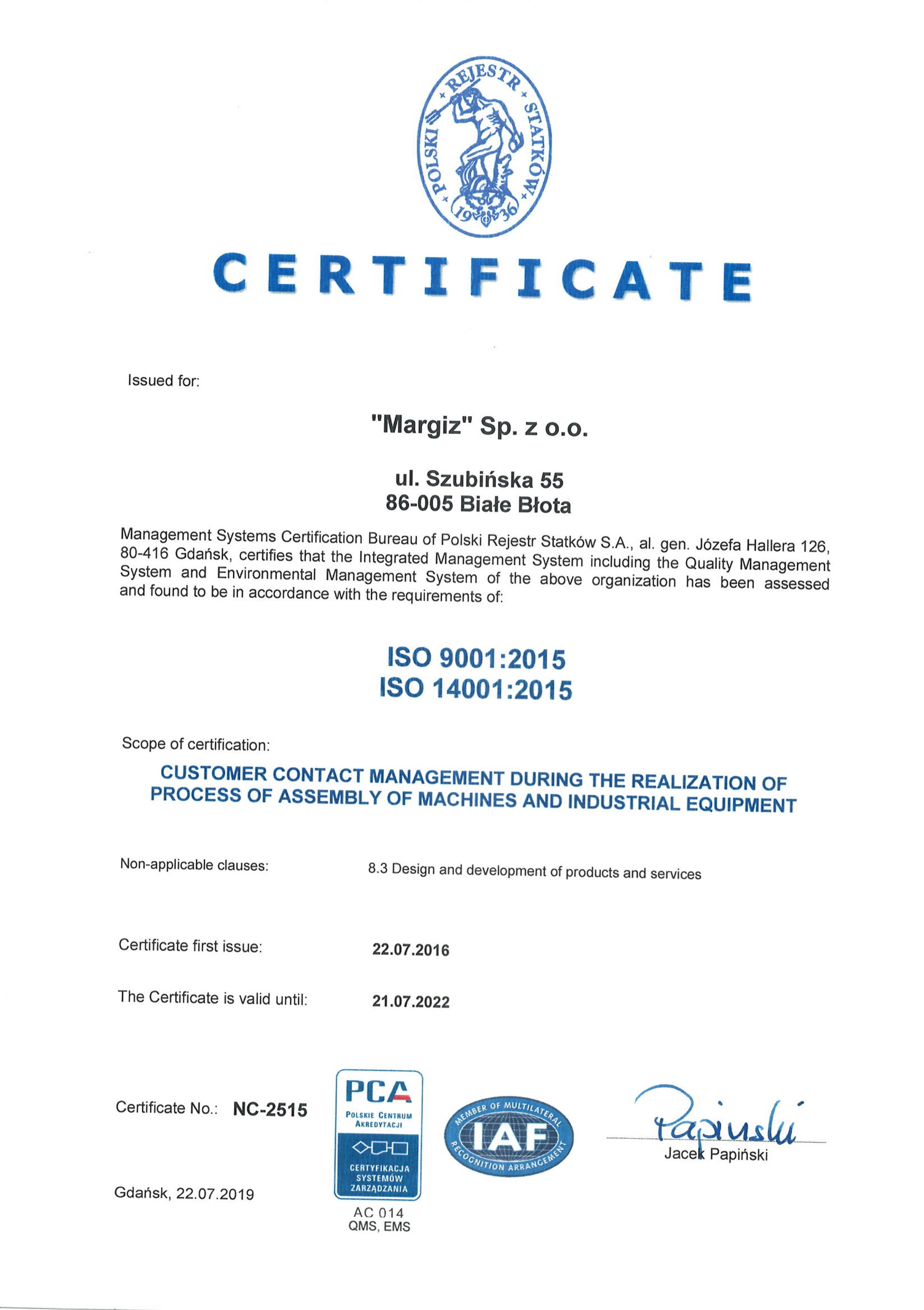 Our ISO certification is enlarged for another 3 years